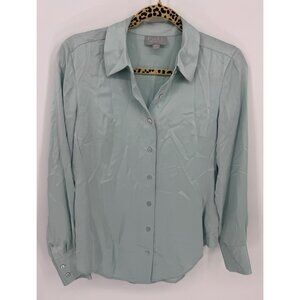 Pure Collection Womens 100% Silk Light Blue Button-Up Long Sleeve Shirt